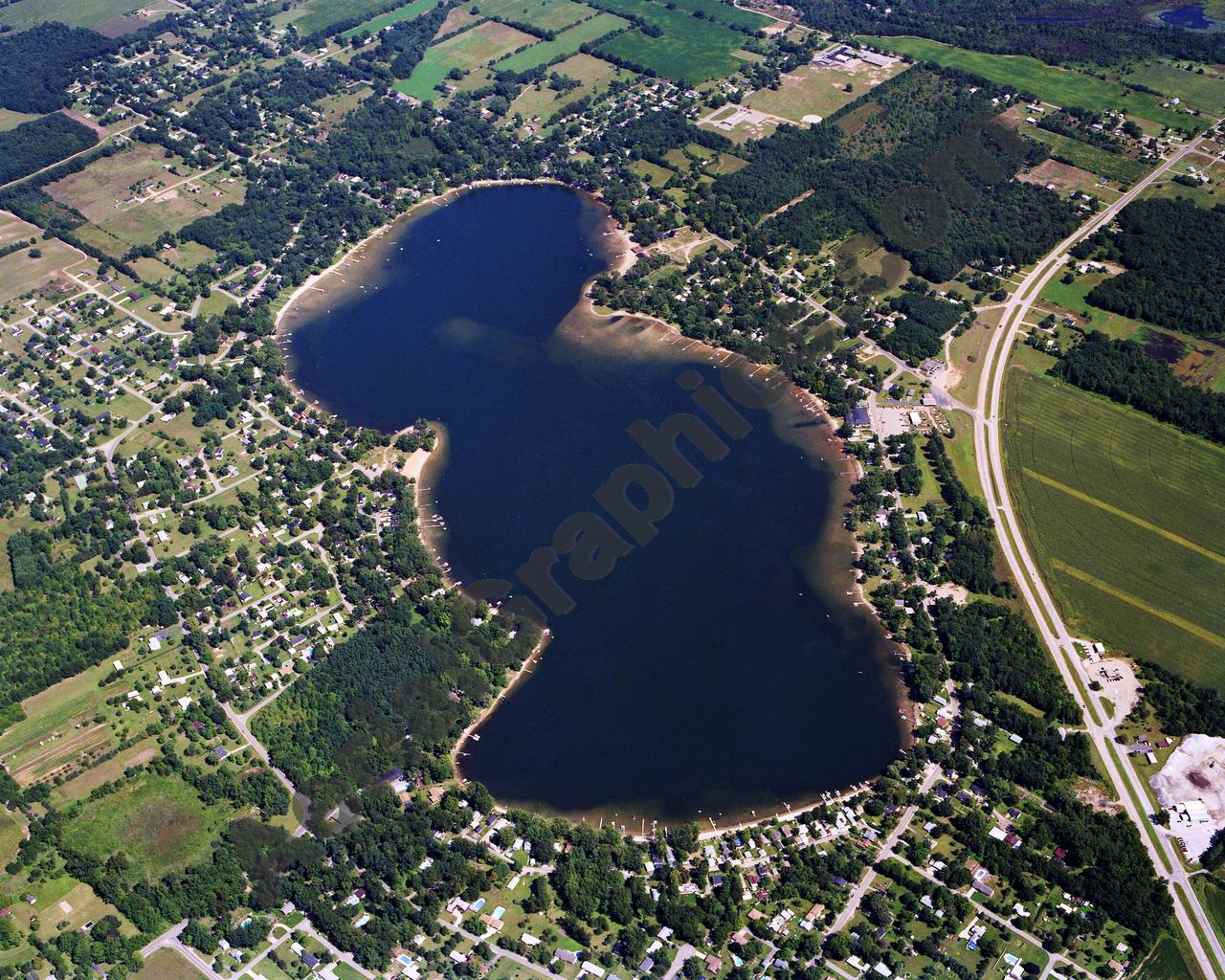 Aerial image of [30] Barron Lake in Cass, MI with Canvas Wrap frame