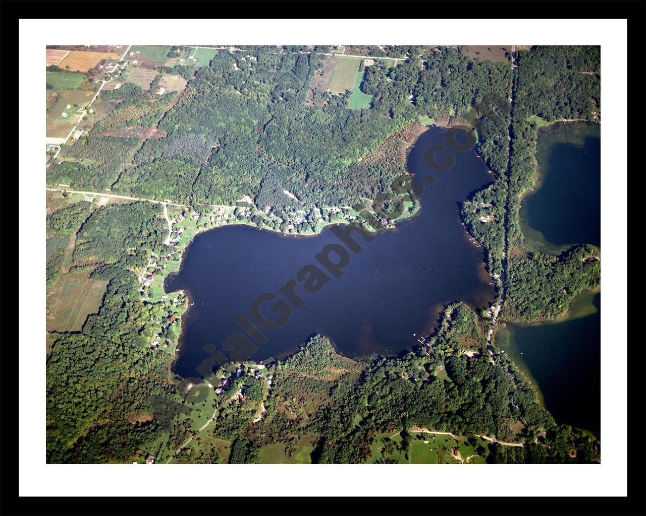 Aerial image of [3024] Kimball Lake in Newaygo, MI with Black Metal frame