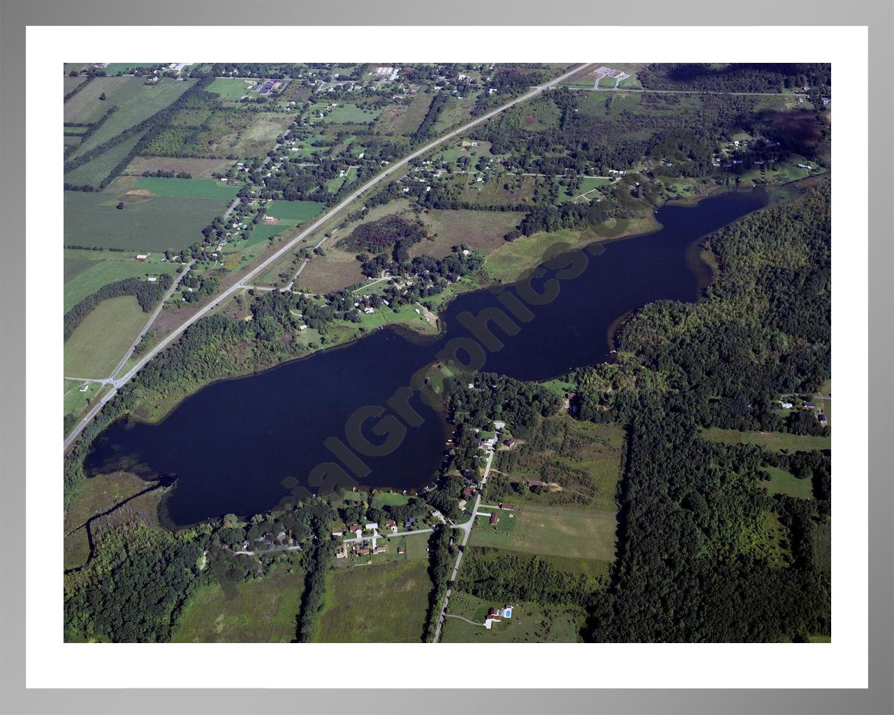 Aerial image of [303] Grahm Lake in Calhoun, MI with Silver Metal frame