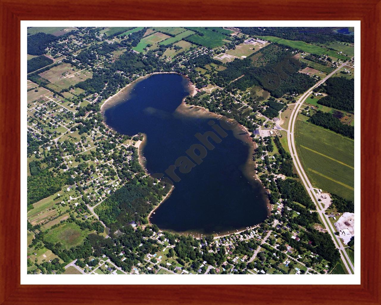 Aerial image of [30] Barron Lake in Cass, MI with Cherry Wood frame