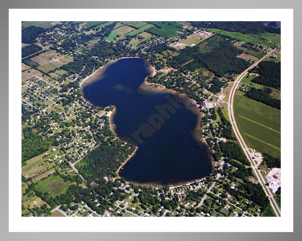 Aerial image of [30] Barron Lake in Cass, MI with Silver Metal frame