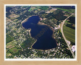 Aerial image of [30] Barron Lake in Cass, MI with Natural Wood frame