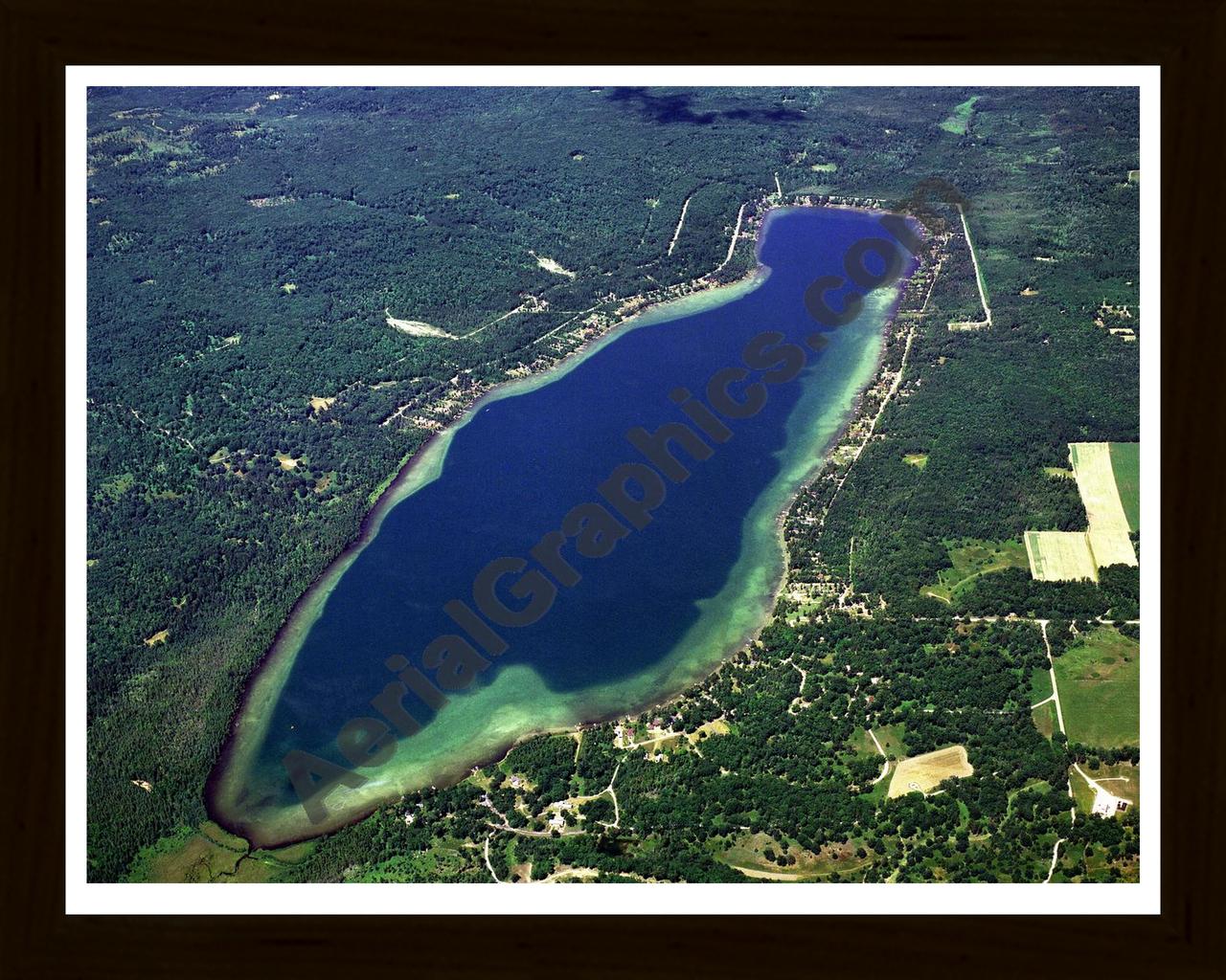 Aerial image of [3203] Beaver Lake in Alpena, MI with Black Wood frame