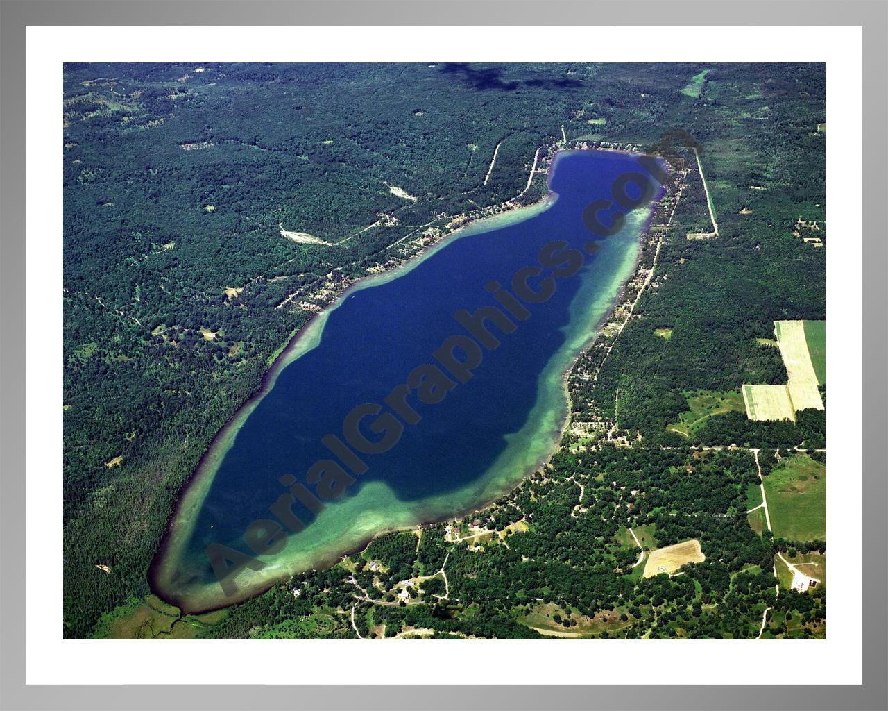 Aerial image of [3203] Beaver Lake in Alpena, MI with Silver Metal frame