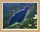 Aerial image of [3203] Beaver Lake in Alpena, MI with Natural Wood frame