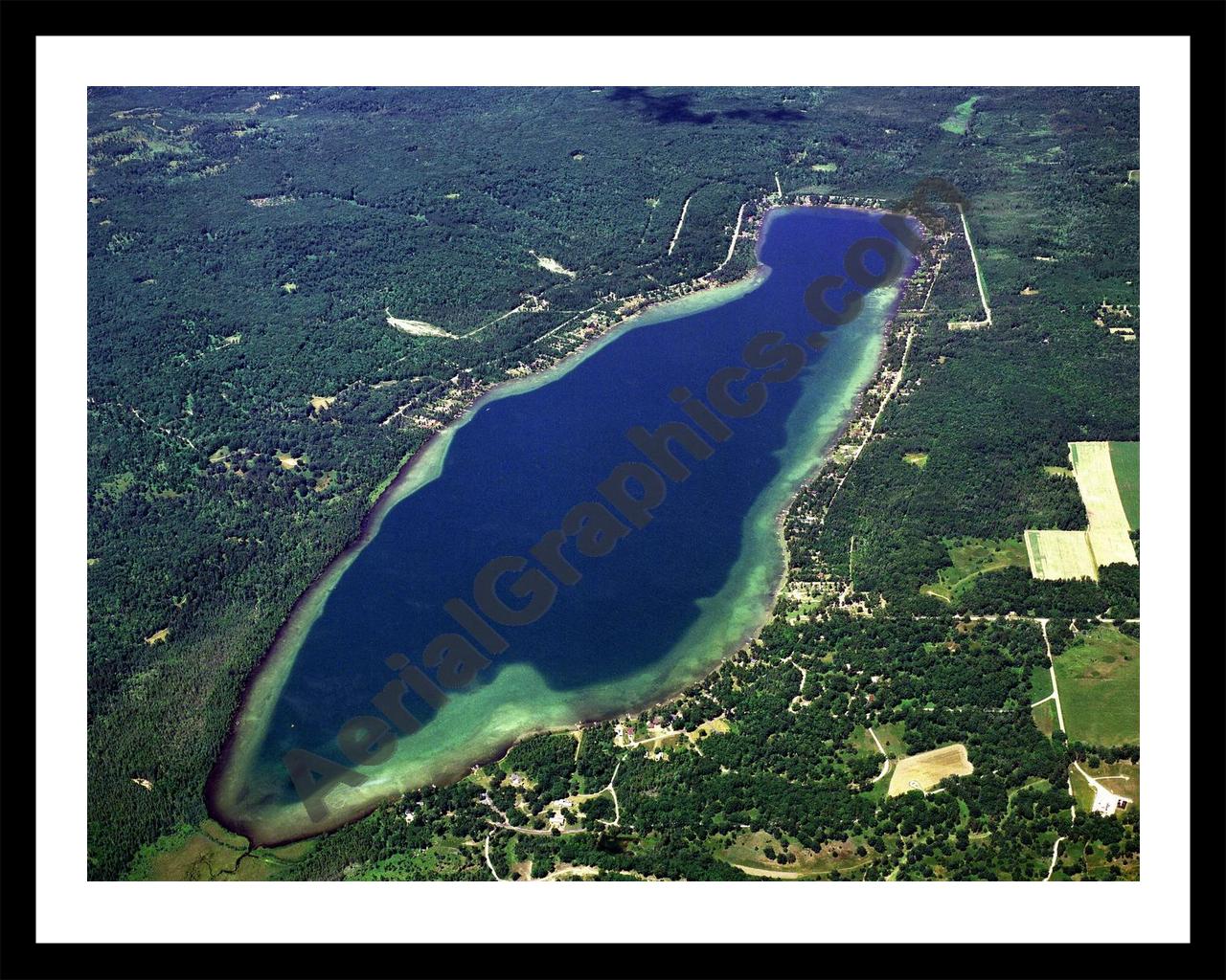 Aerial image of [3203] Beaver Lake in Alpena, MI with Black Metal frame