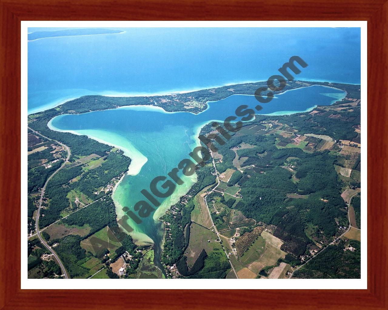 Aerial image of [3208] Lake Leelanau in Leelanau, MI with Cherry Wood frame