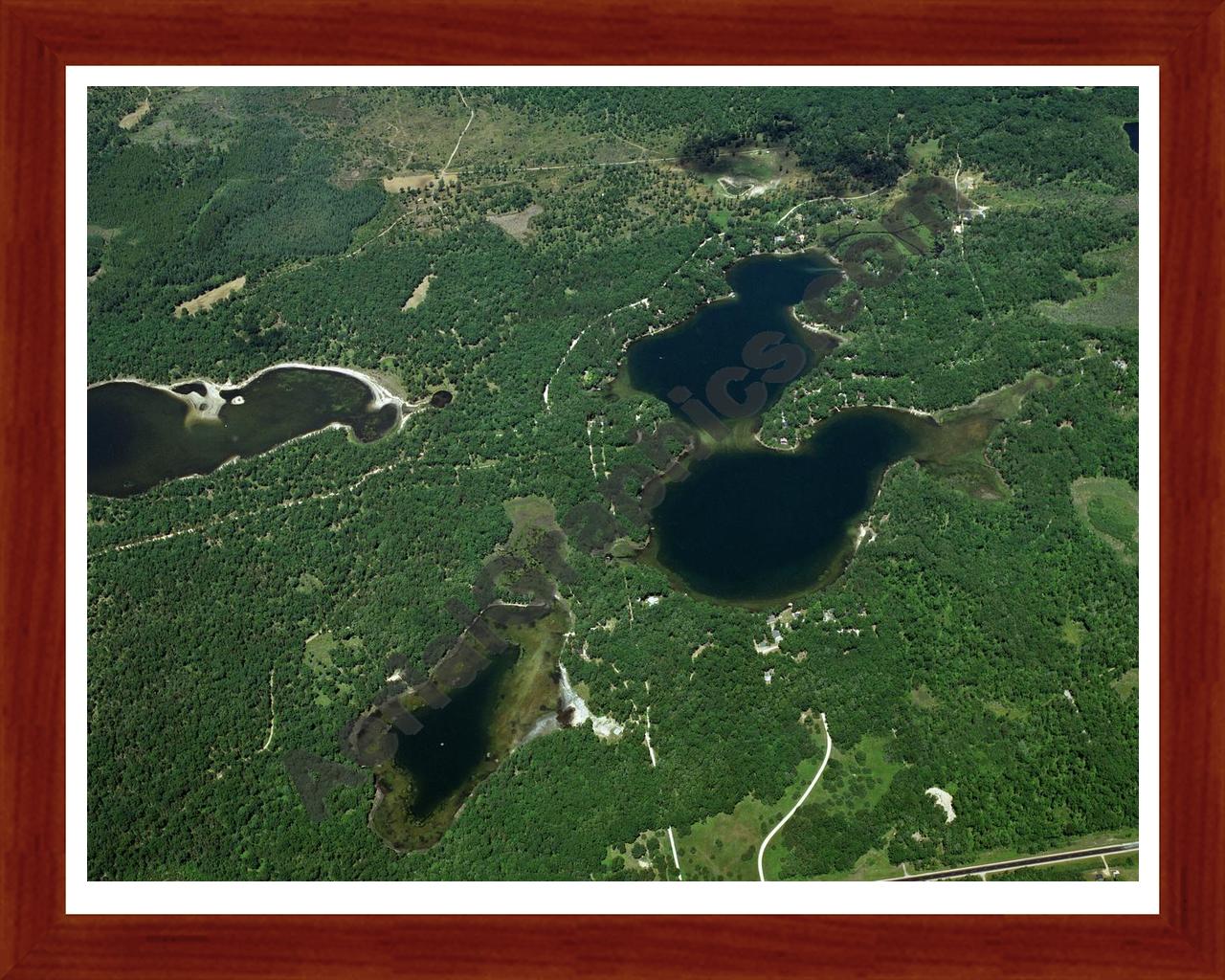 Aerial image of [3220] Crooked Lake & Meyer Lake in Alcona, MI with Cherry Wood frame