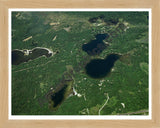 Aerial image of [3220] Crooked Lake & Meyer Lake in Alcona, MI with Natural Wood frame