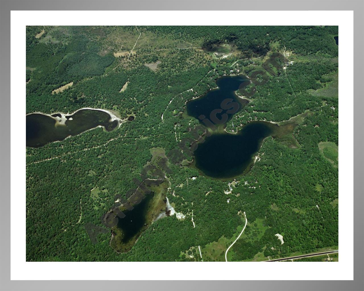 Aerial image of [3220] Crooked Lake & Meyer Lake in Alcona, MI with Silver Metal frame