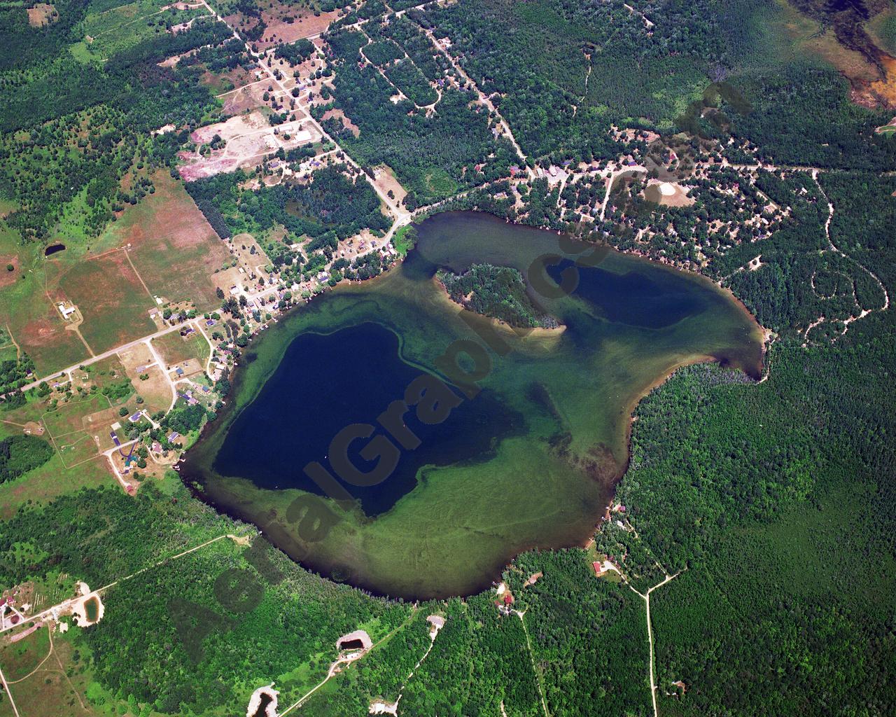 Aerial image of [3221] Jewell Lake in Alcona, MI with Canvas Wrap frame