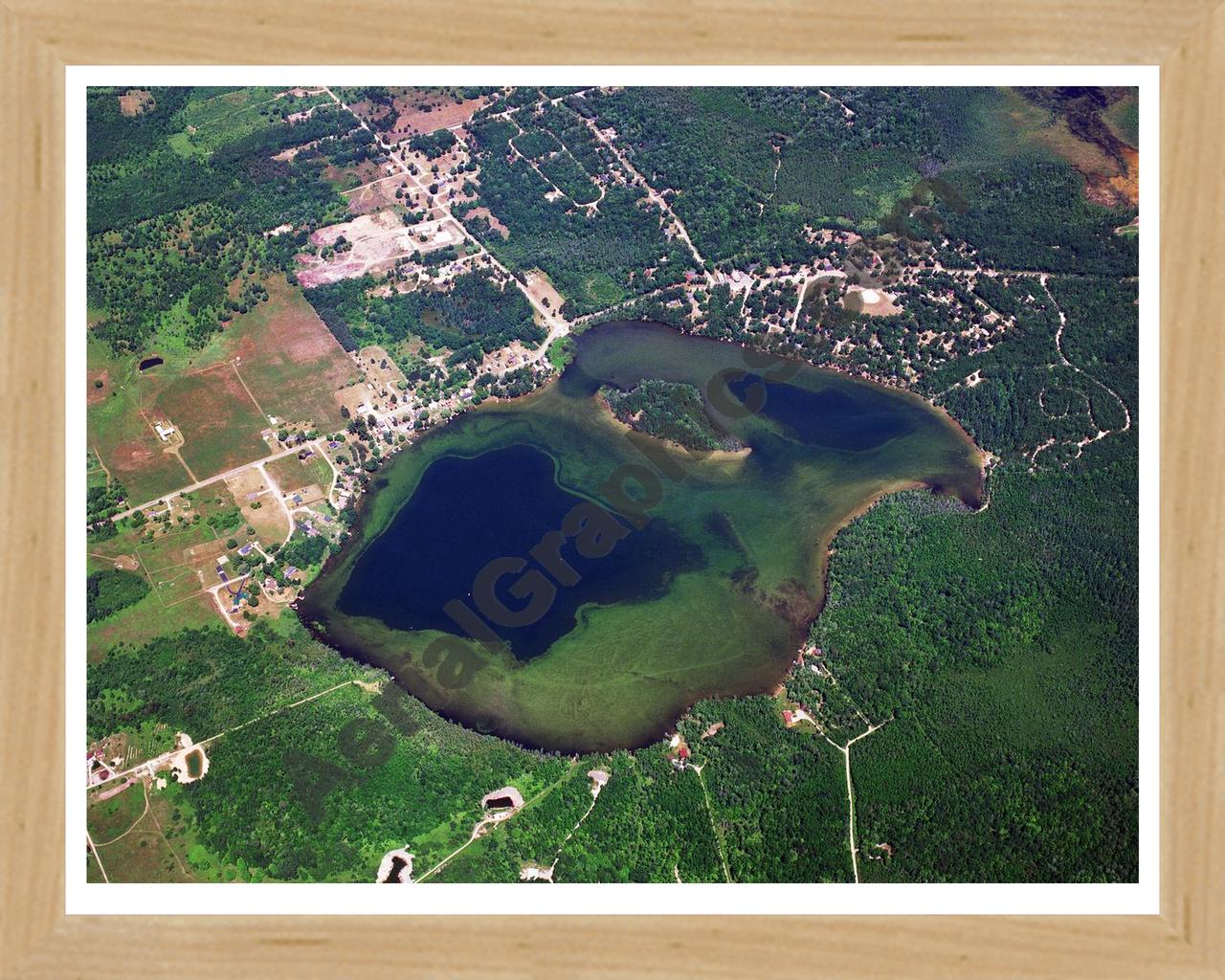 Aerial image of [3221] Jewell Lake in Alcona, MI with Natural Wood frame