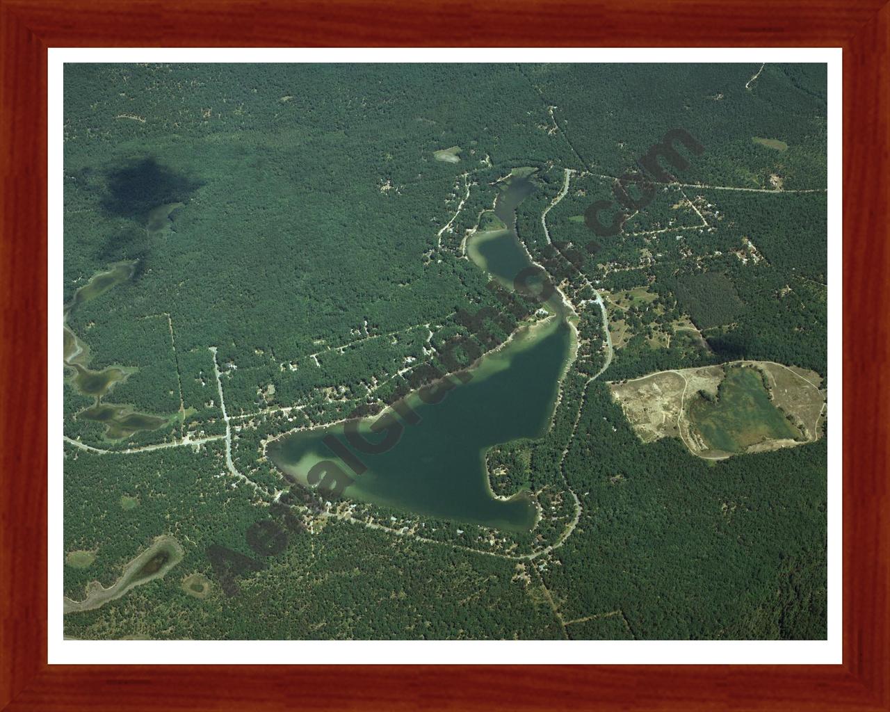 Aerial image of [3233] Jose Lake in Iosco, MI with Cherry Wood frame