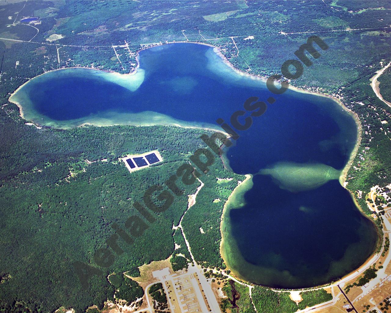 Aerial image of [3236] Lake Margrethe in Crawford, MI with Canvas Wrap frame