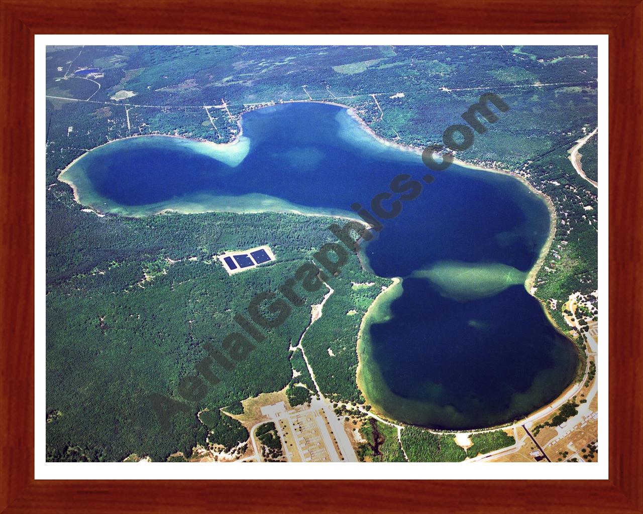 Aerial image of [3236] Lake Margrethe in Crawford, MI with Cherry Wood frame