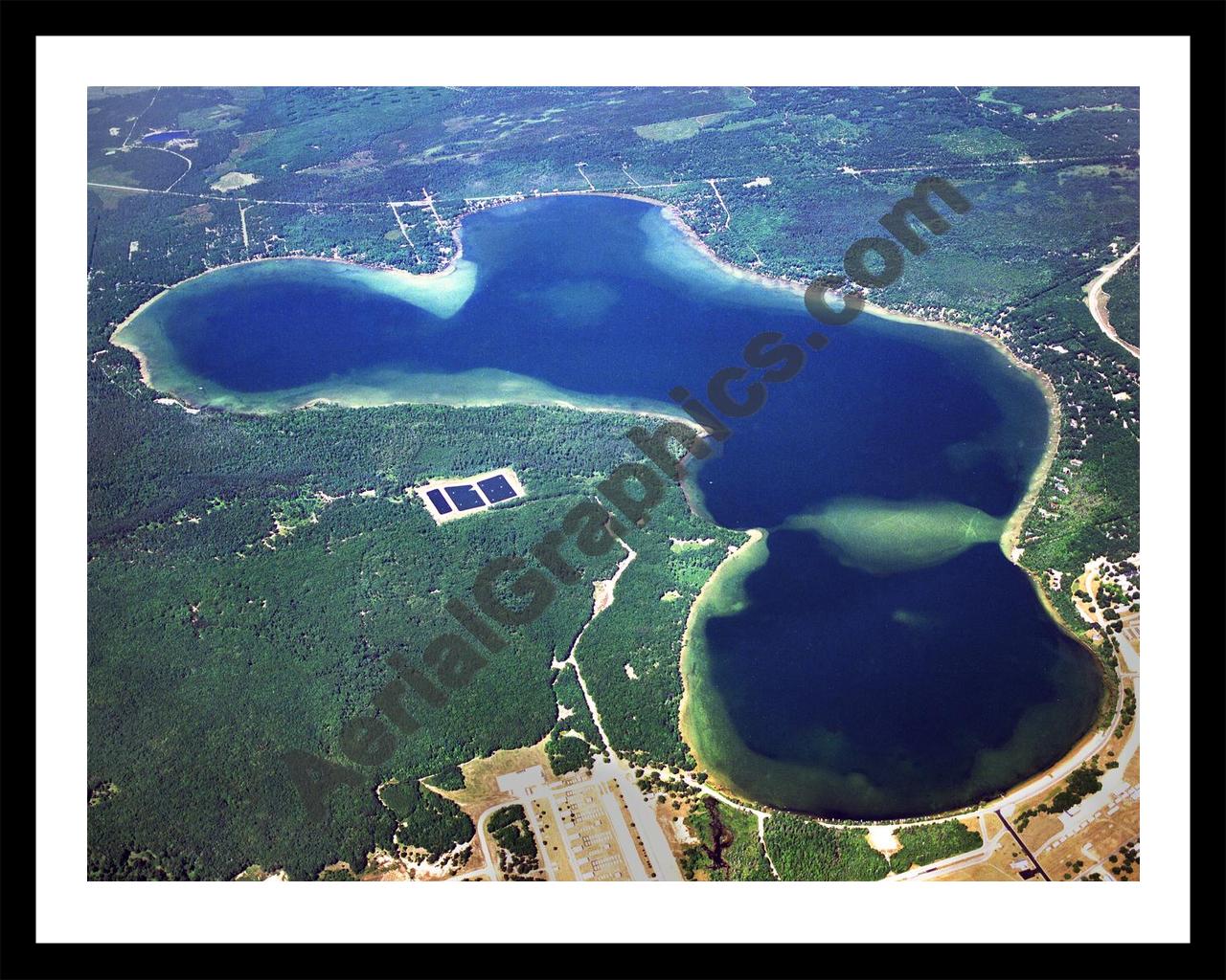 Aerial image of [3236] Lake Margrethe in Crawford, MI with Black Metal frame