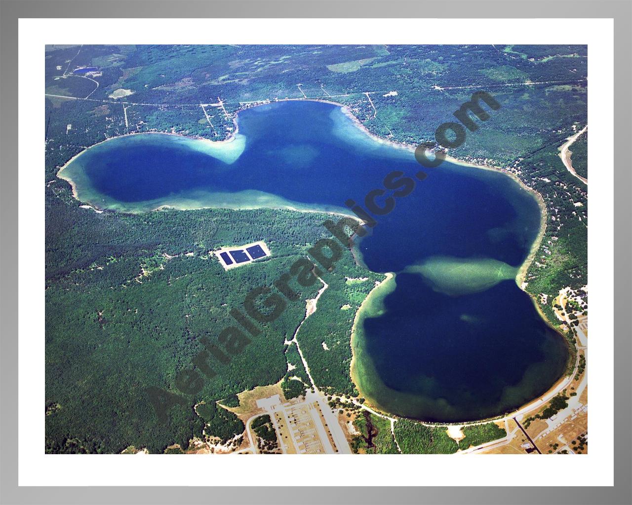 Aerial image of [3236] Lake Margrethe in Crawford, MI with Silver Metal frame