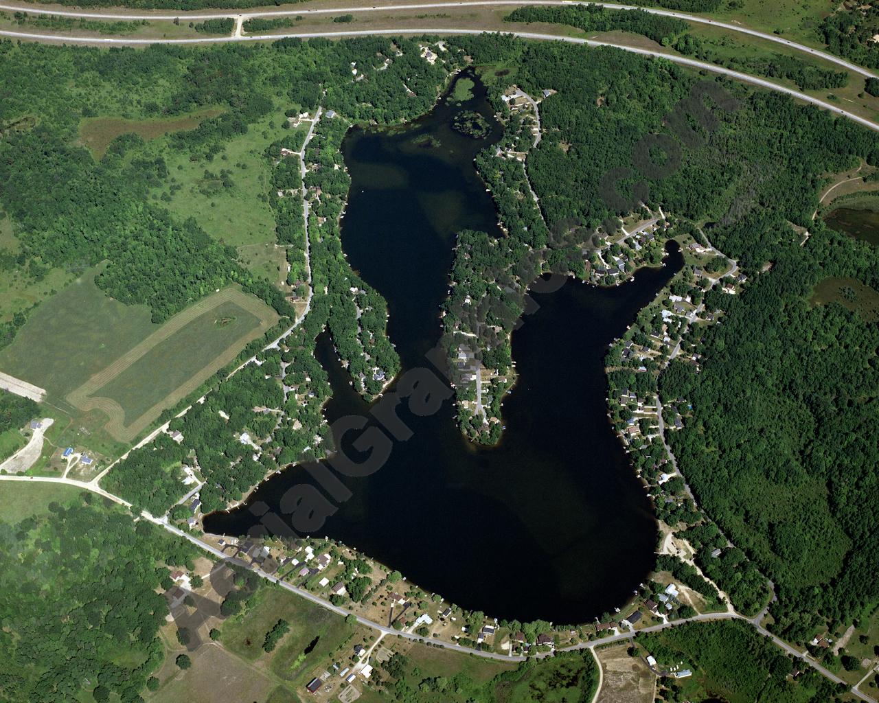 Aerial image of [3248] Five Lakes in Clare, MI with Canvas Wrap frame