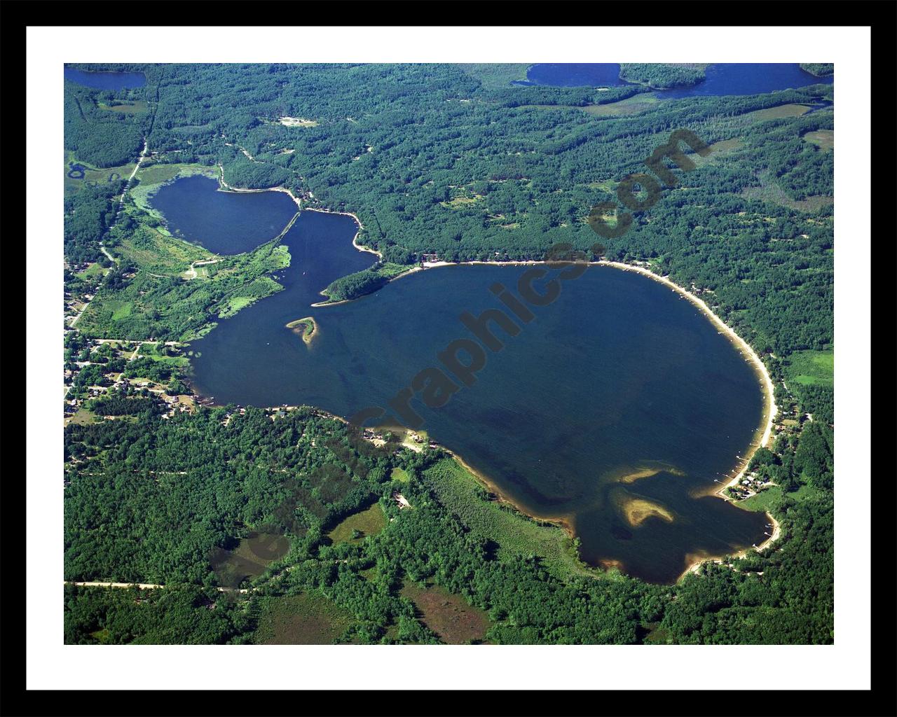 Aerial image of [3252] Crooked  Lake in Missaukee, MI with Black Metal frame