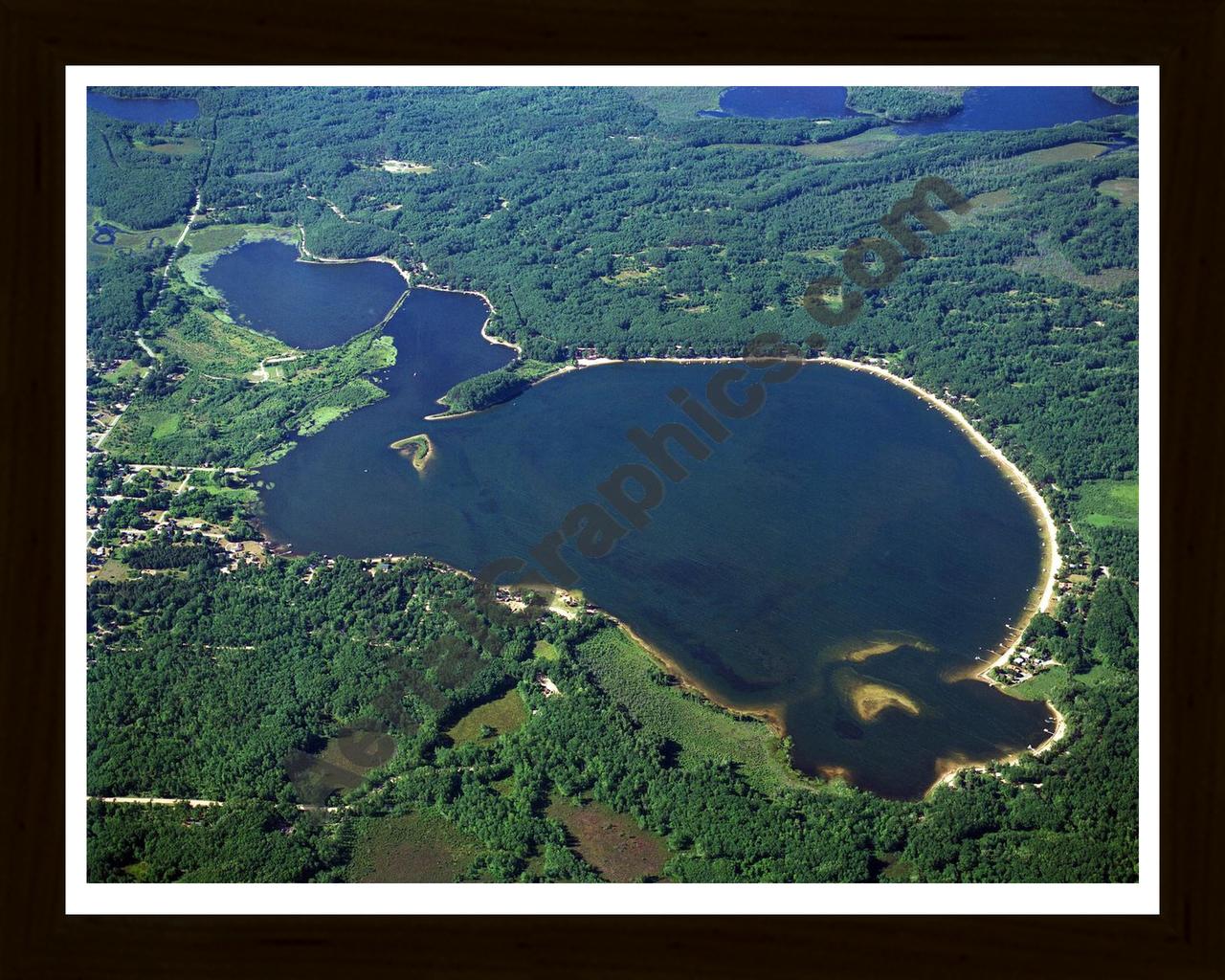 Aerial image of [3252] Crooked  Lake in Missaukee, MI with Black Wood frame