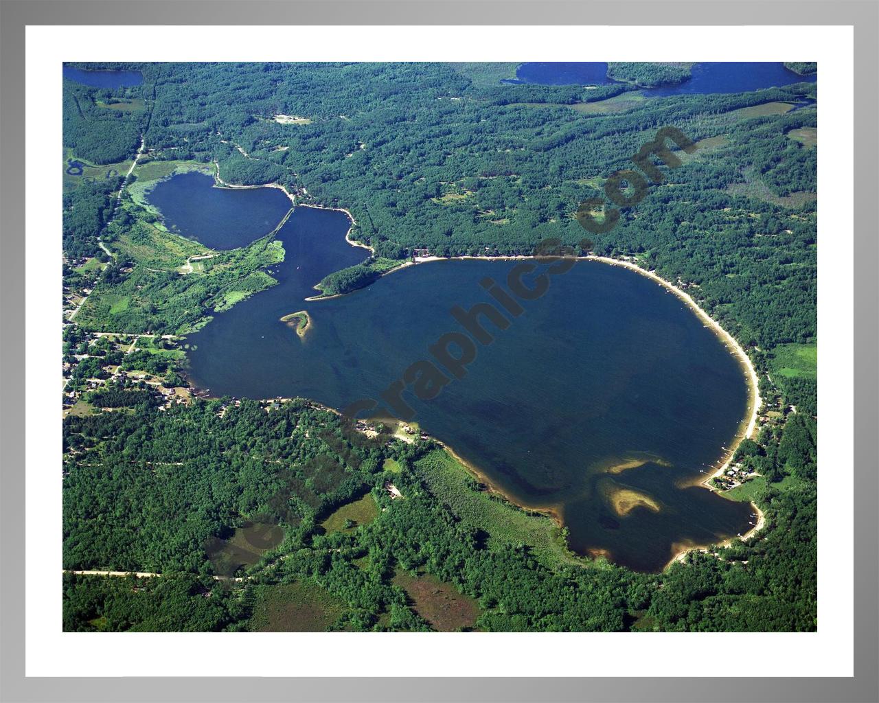 Aerial image of [3252] Crooked  Lake in Missaukee, MI with Silver Metal frame