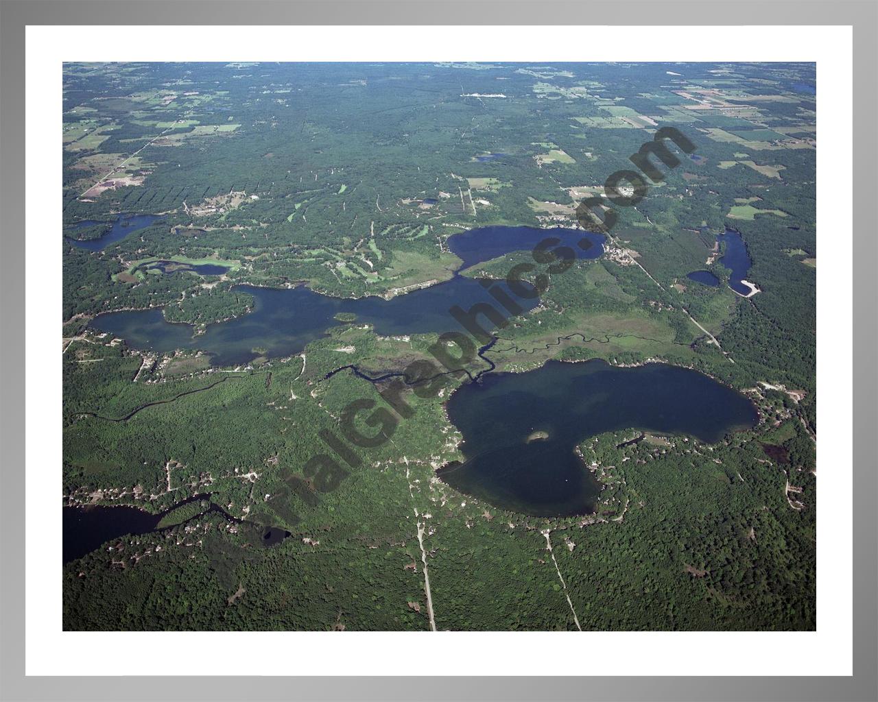 Aerial image of [3261] Lake Mecosta, Round Lake & Blue Lake in Mecosta, MI with Silver Metal frame