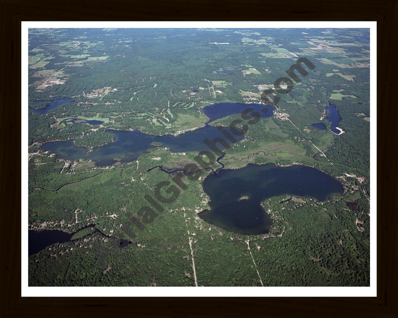 Aerial image of [3261] Lake Mecosta, Round Lake & Blue Lake in Mecosta, MI with Black Wood frame