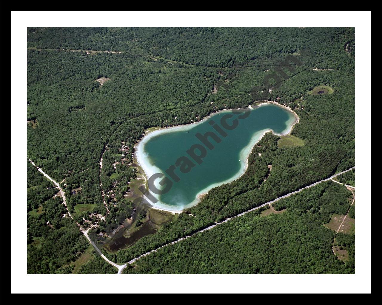 Aerial image of [3266] Pickerel Lake in Kalkaska, MI with Black Metal frame