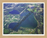 Aerial image of [3271] Austin Lake and West Lake in Kalamazoo, MI with Natural Wood frame