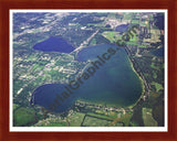 Aerial image of [3271] Austin Lake and West Lake in Kalamazoo, MI with Cherry Wood frame