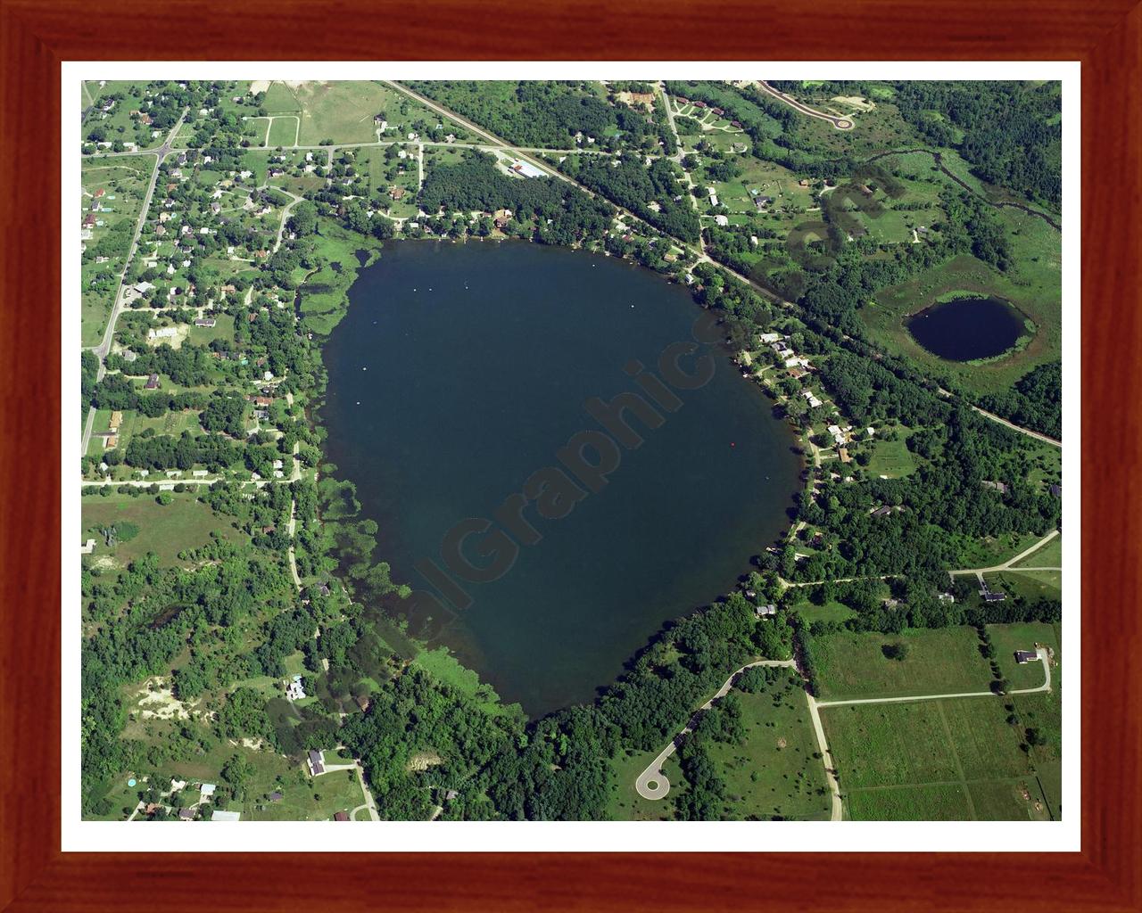 Aerial image of [328] Hamburg Lake in Livingston, MI with Cherry Wood frame