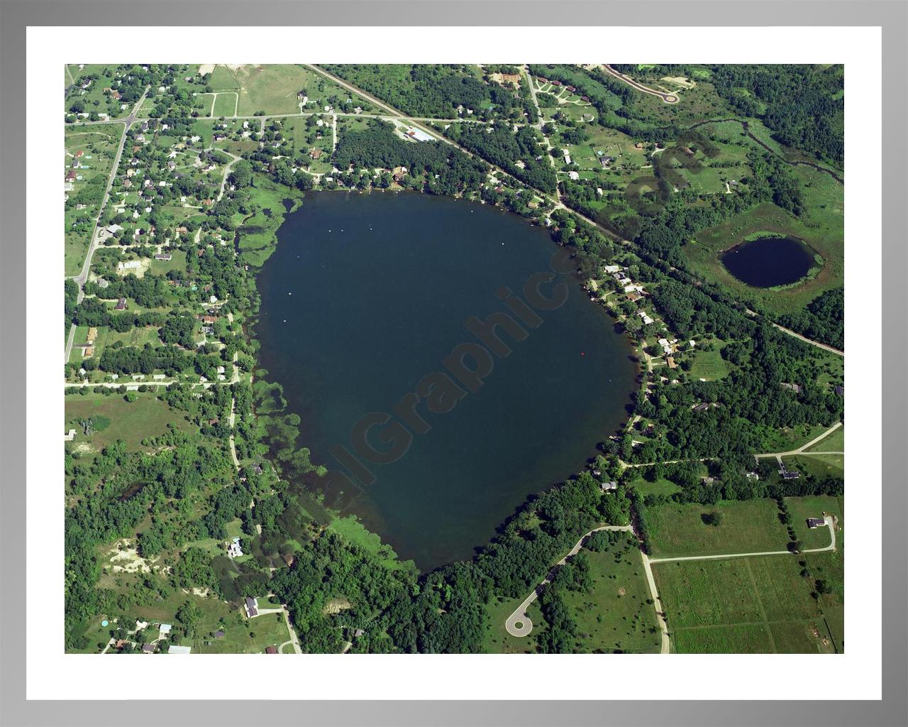 Aerial image of [328] Hamburg Lake in Livingston, MI with Silver Metal frame