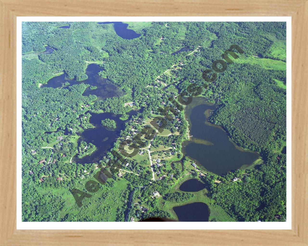 Aerial image of [3291] Indian Lake in Oakland, MI with Natural Wood frame