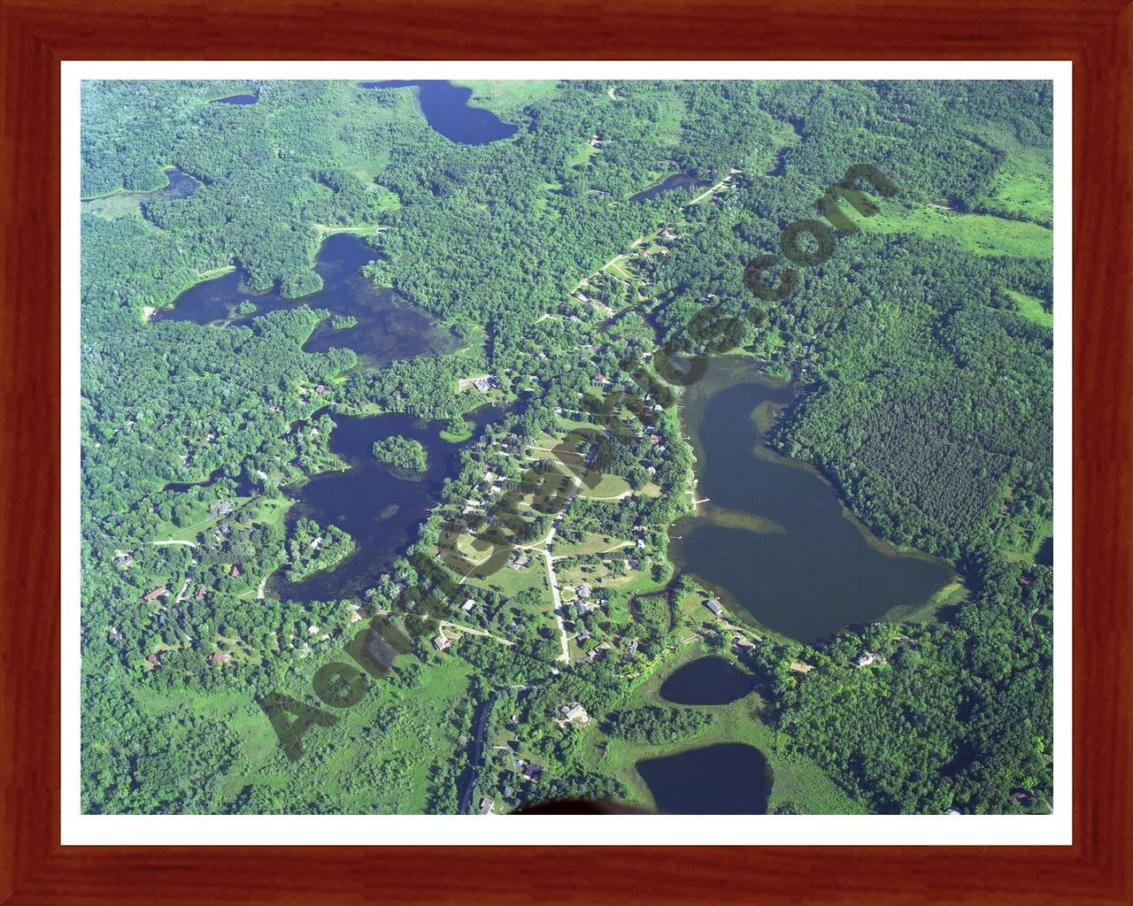 Aerial image of [3291] Indian Lake in Oakland, MI with Cherry Wood frame