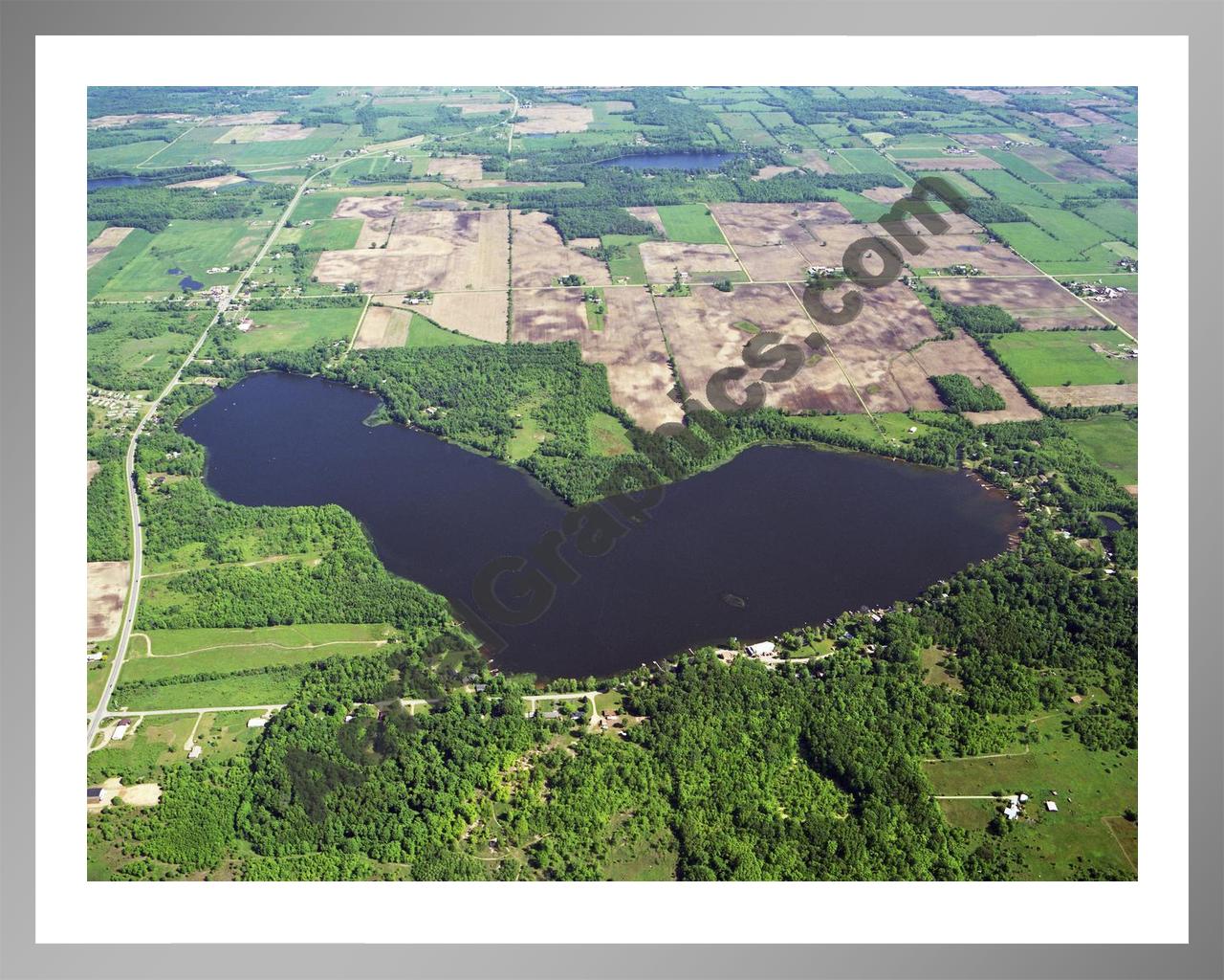 Aerial image of [32] Base Line Lake in Allegan, MI with Silver Metal frame