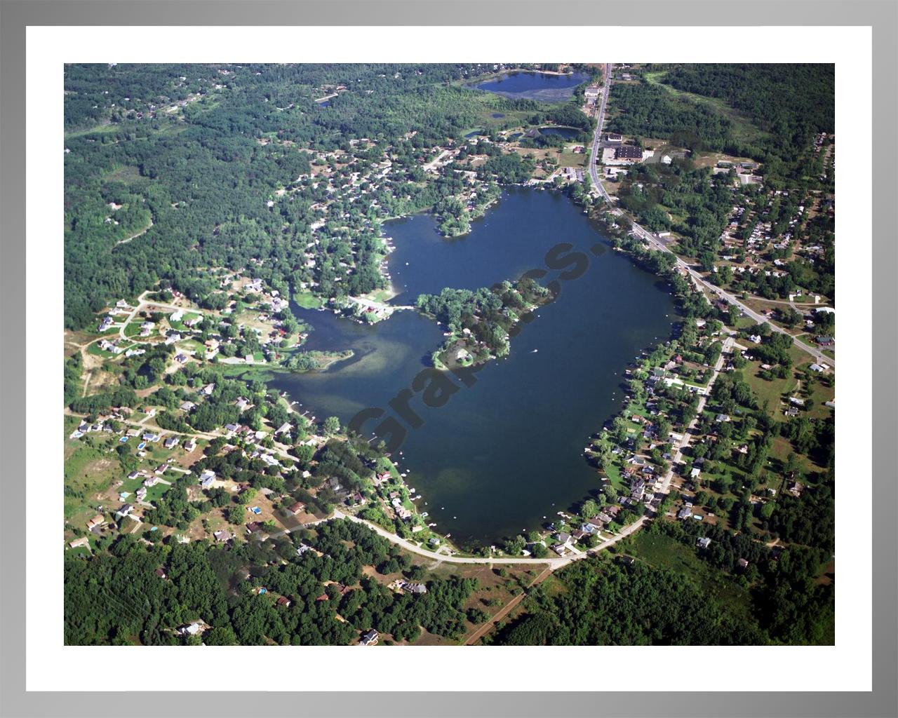 Aerial image of [3321] Bald Eagle Lake in Oakland, MI with Silver Metal frame