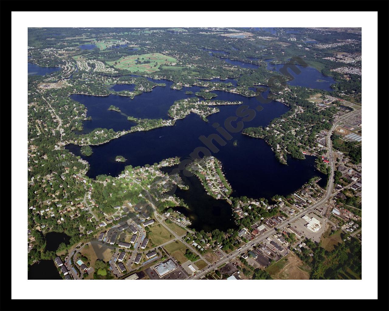 Aerial image of [3329] Lake Orion in Oakland, MI with Black Metal frame