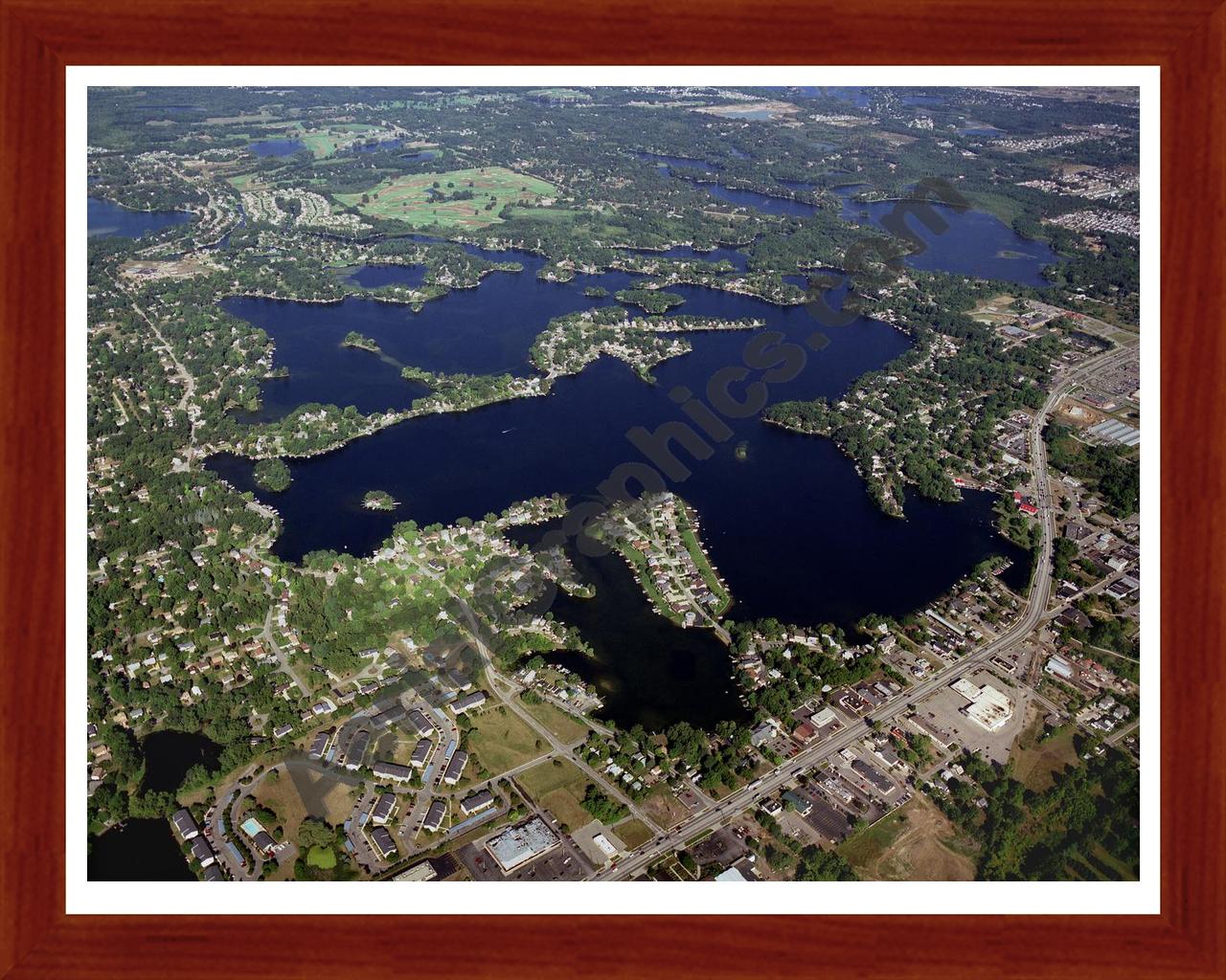 Aerial image of [3329] Lake Orion in Oakland, MI with Cherry Wood frame