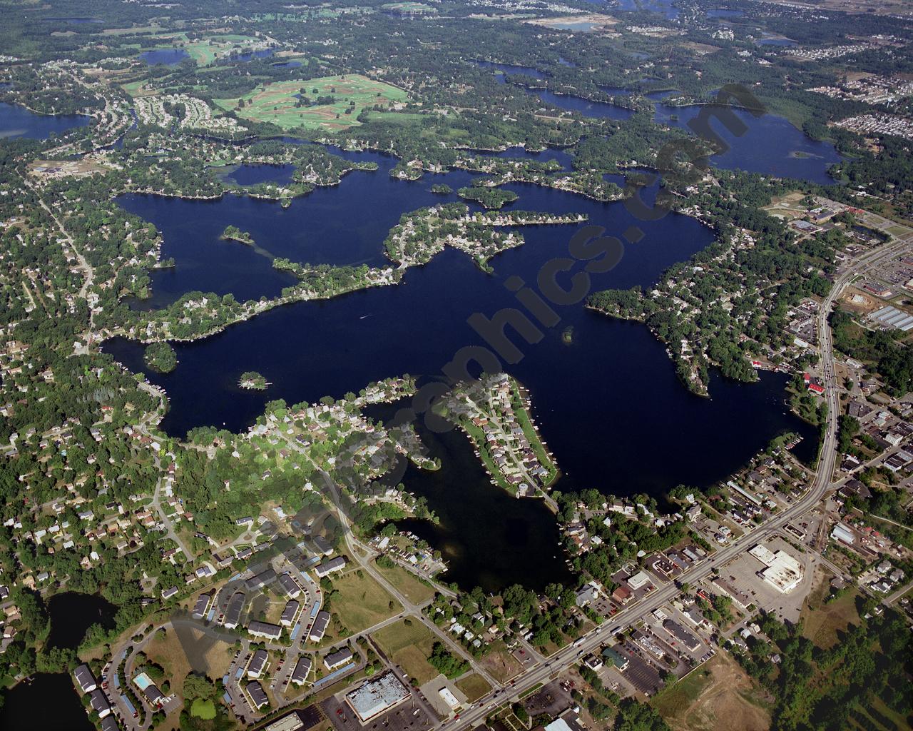 Aerial image of [3329] Lake Orion in Oakland, MI with Canvas Wrap frame