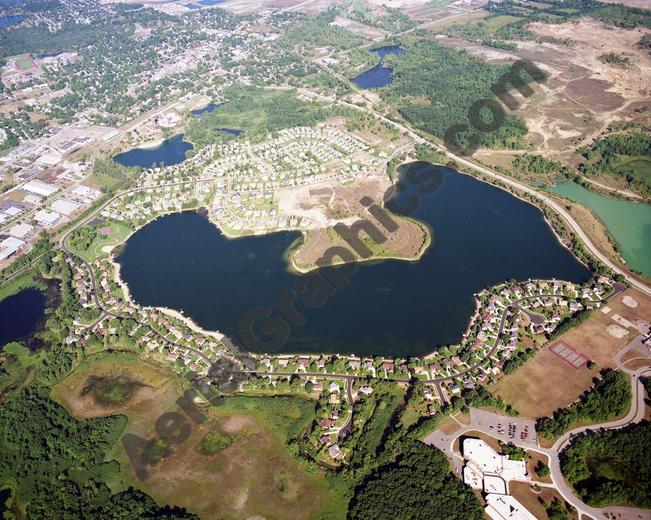 Aerial image of [3333] Oxford Lake in Oakland, MI with Canvas Wrap frame