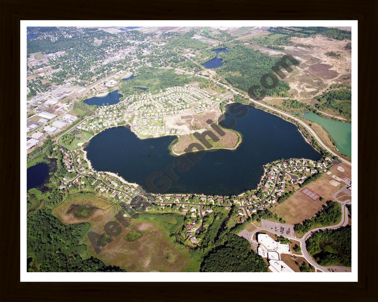 Aerial image of [3333] Oxford Lake in Oakland, MI with Black Wood frame