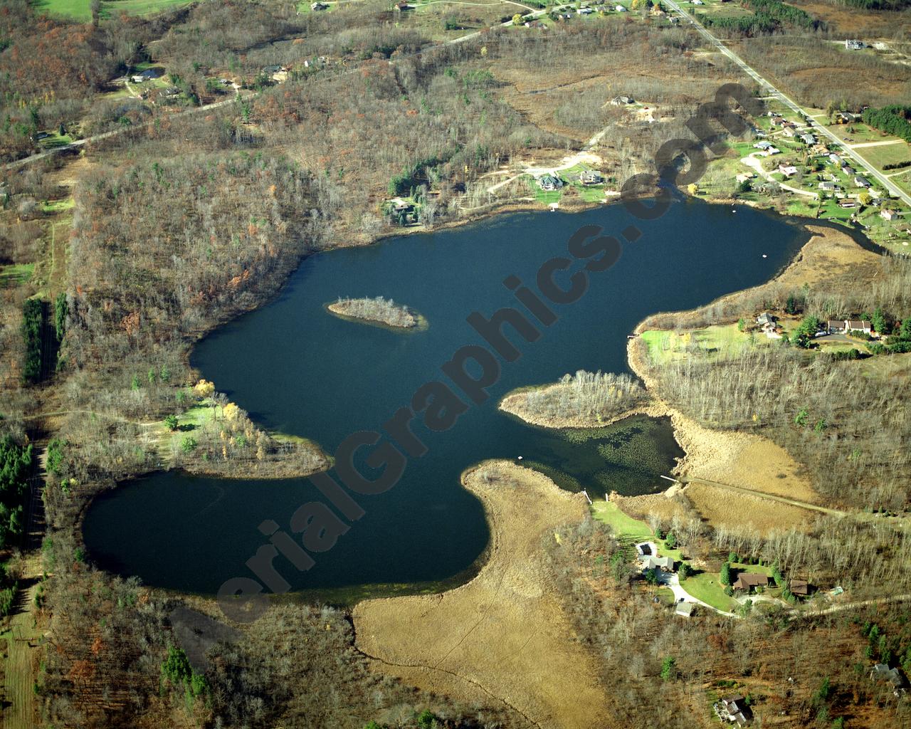 Aerial image of [3396] Freska Lake in Kent, MI with Canvas Wrap frame