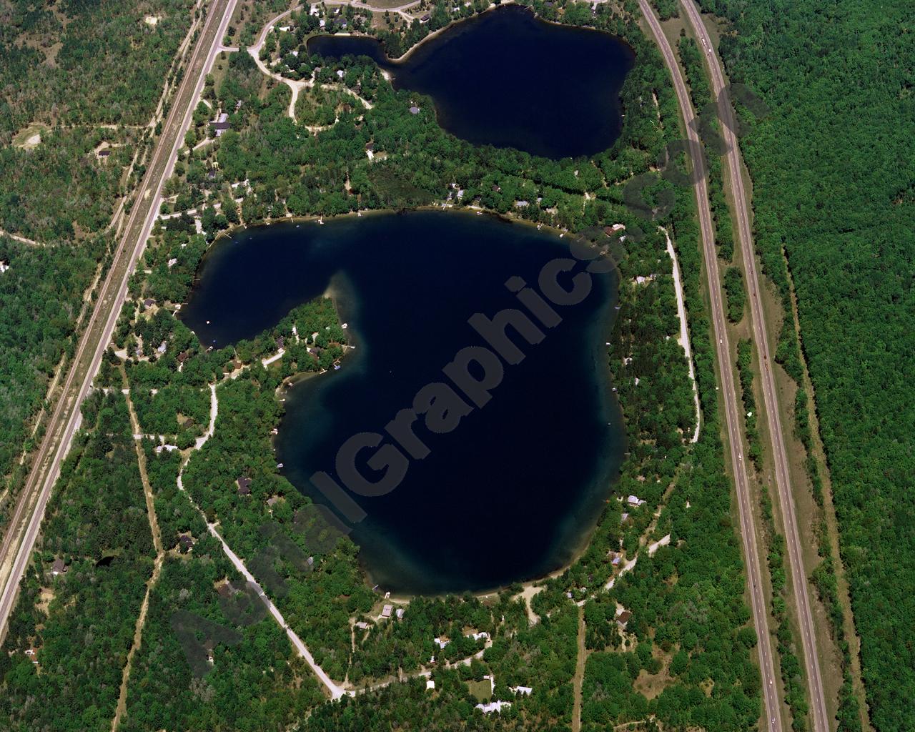 Aerial image of [341] Heart Lake in Otsego, MI with Canvas Wrap frame