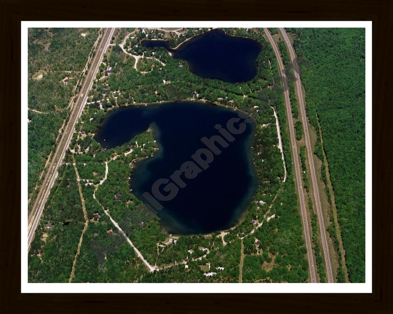 Aerial image of [341] Heart Lake in Otsego, MI with Black Wood frame