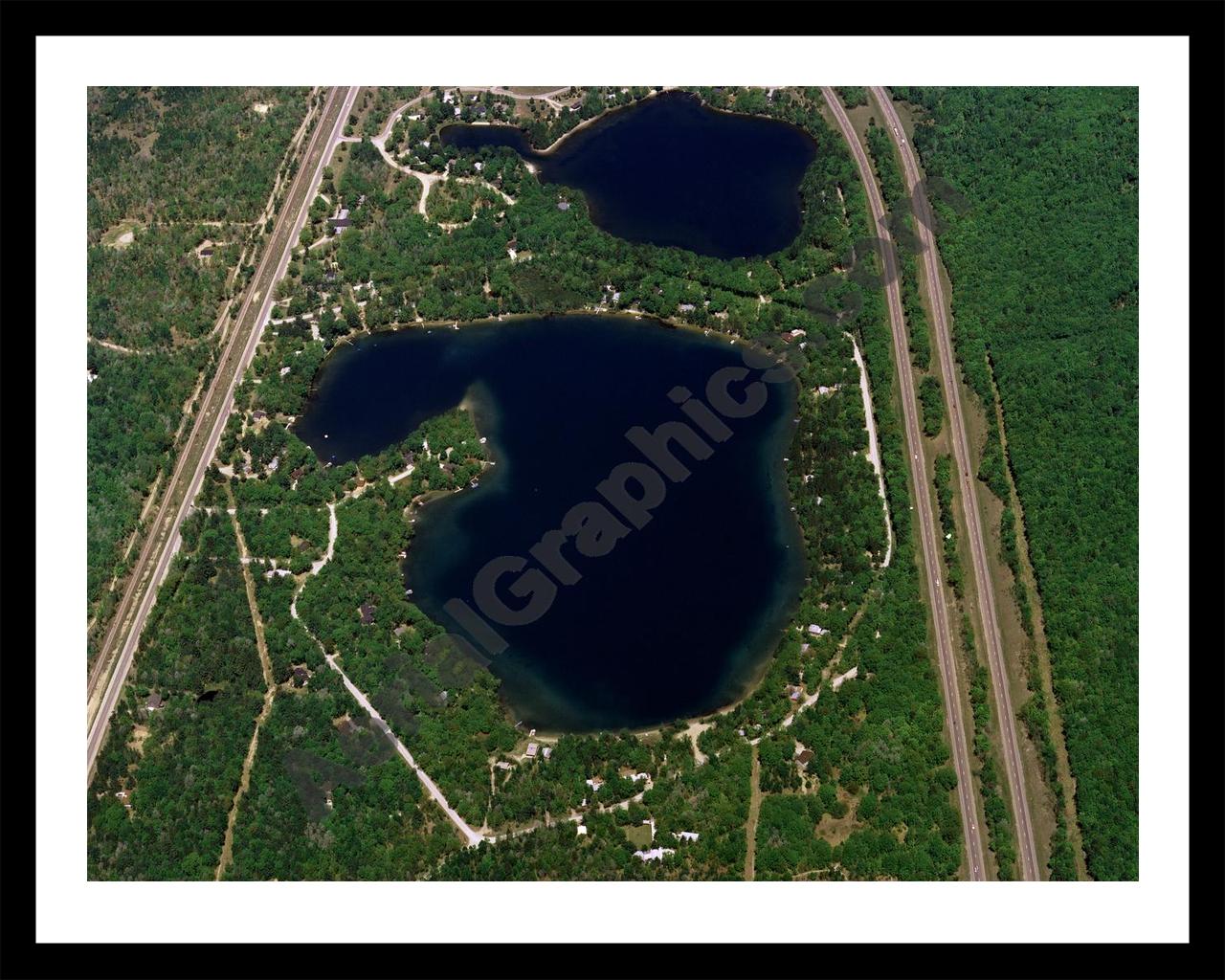 Aerial image of [341] Heart Lake in Otsego, MI with Black Metal frame