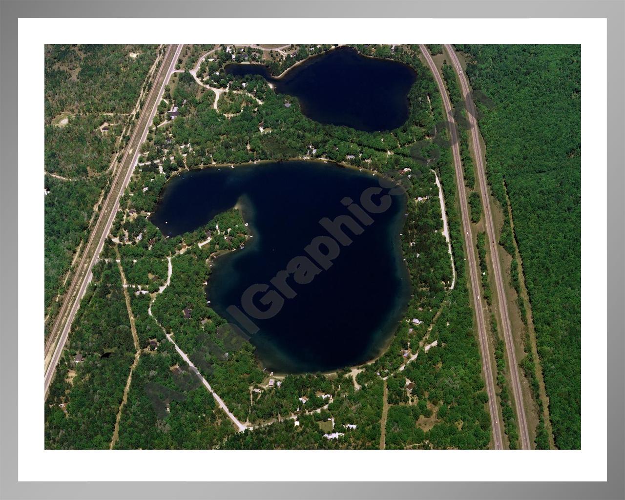 Aerial image of [341] Heart Lake in Otsego, MI with Silver Metal frame