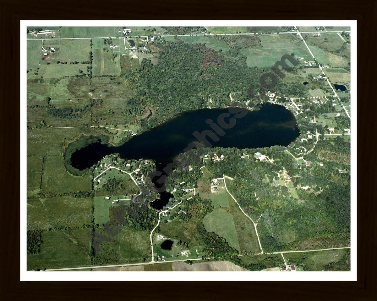 Aerial image of [344] Hemmingway Lake in Lapeer, MI with Black Wood frame