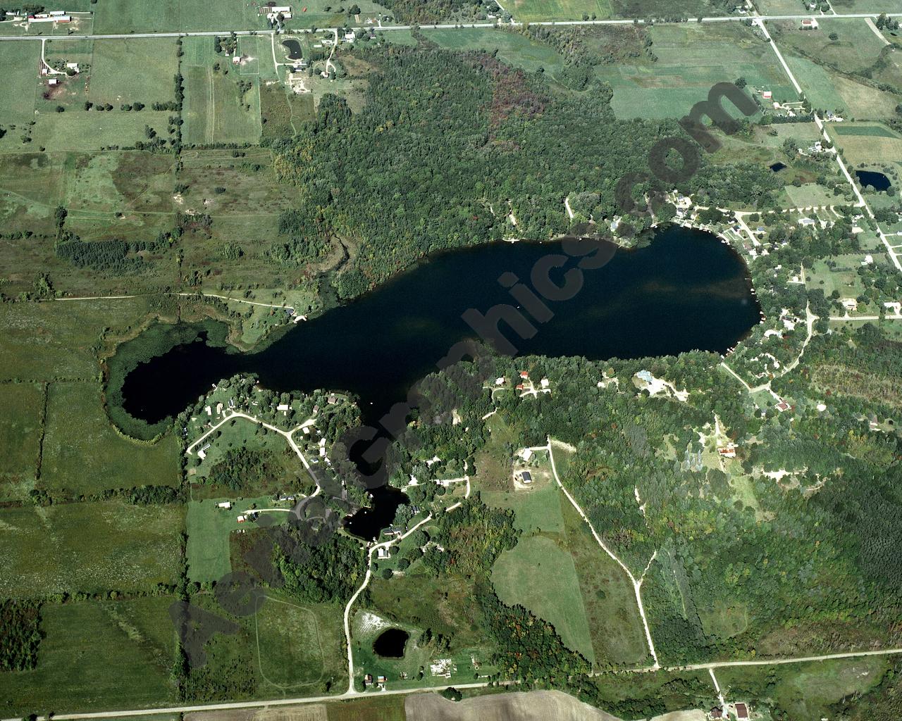 Aerial image of [344] Hemmingway Lake in Lapeer, MI with Canvas Wrap frame