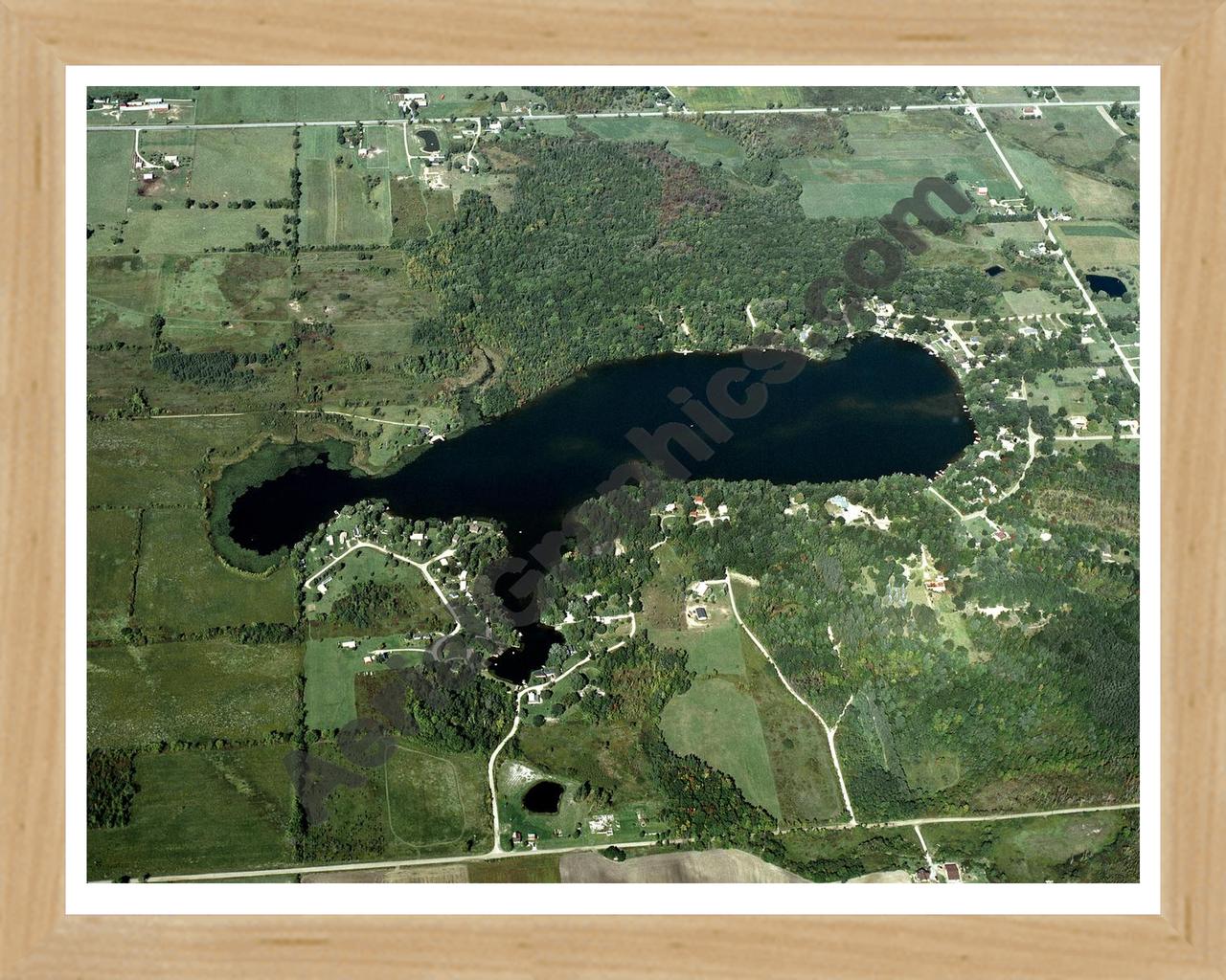 Aerial image of [344] Hemmingway Lake in Lapeer, MI with Natural Wood frame