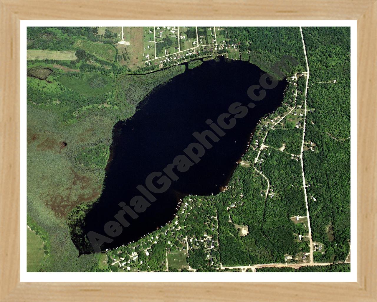 Aerial image of [345] Henderson Lake in Ogemaw, MI with Natural Wood frame